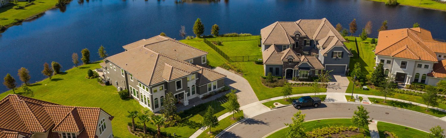 Aerial view of lakefront homes in Lake Mary, Florida